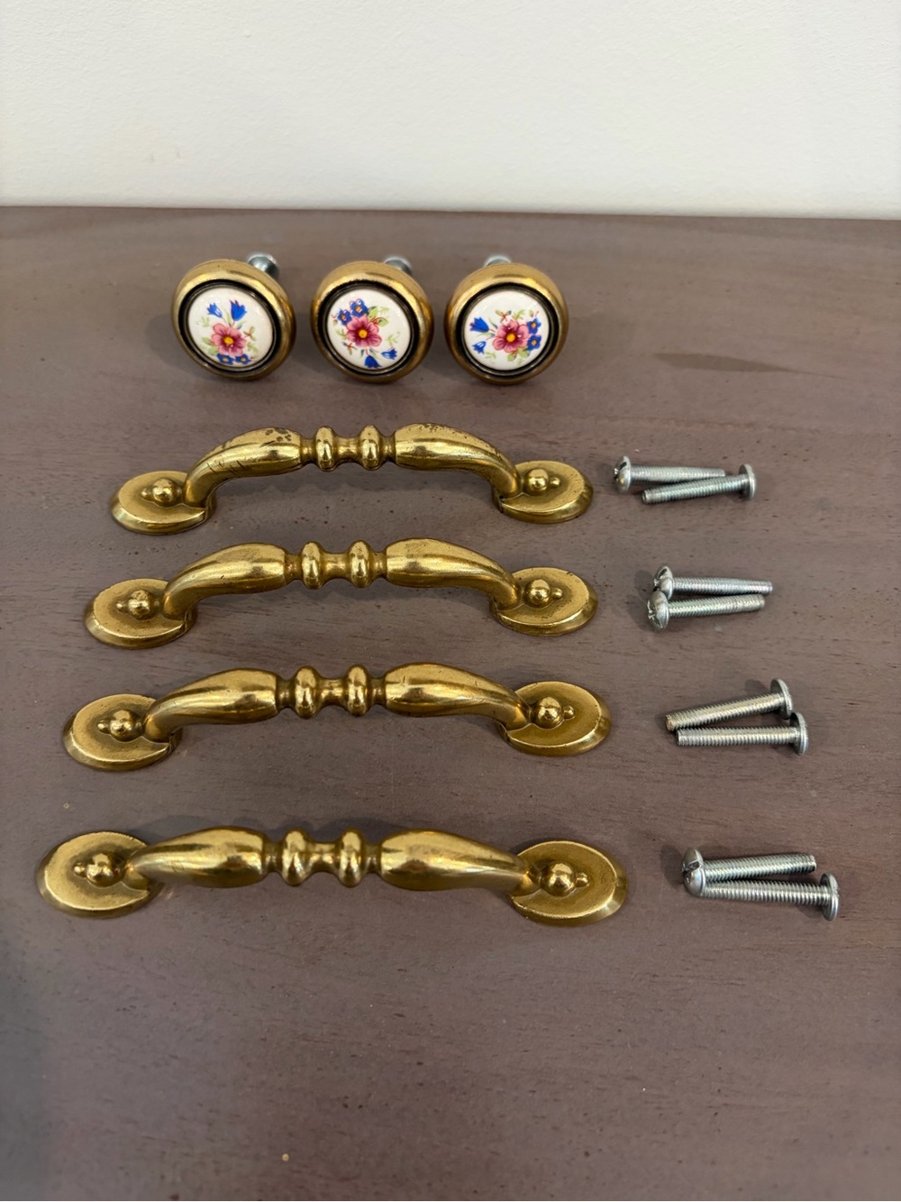 Amerock brass furniture cabinet Pulls and‎ porcelain floral brass Knob Set